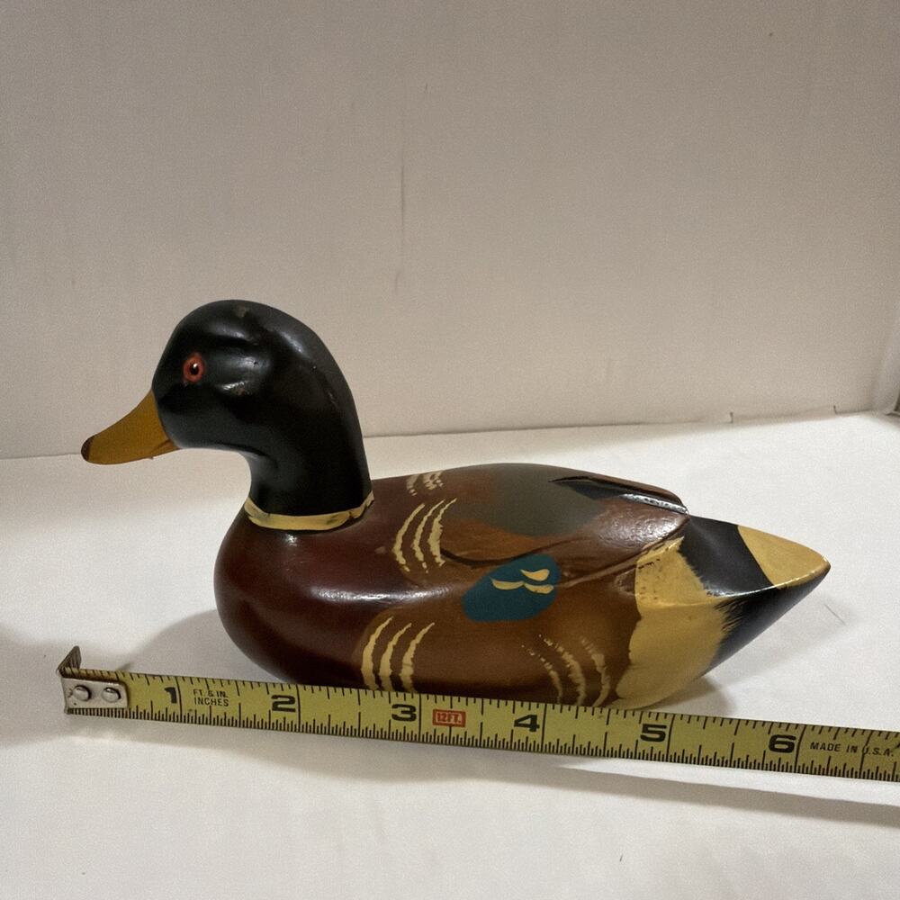 Vintage 7” Handmade Wood Mallard Duck Hand Painted